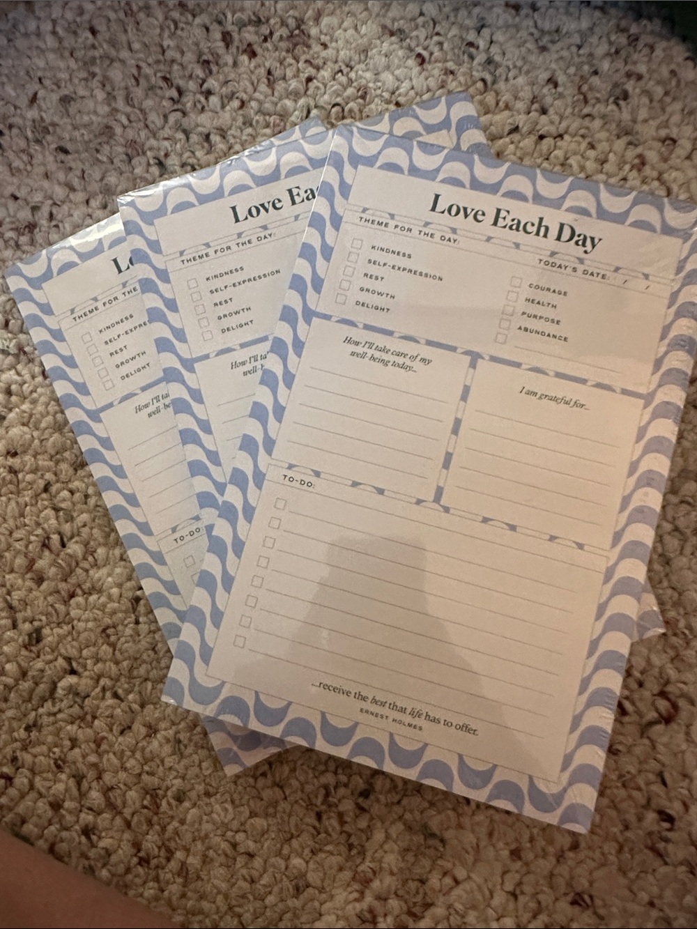 3 ‘Love Each Day' Daily Notepads - Blue & White